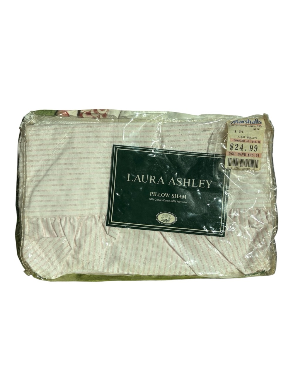Vintage Laura Ashley King Pillow Sham NEW IN PACKAGE Ticking Stripe Made in USA